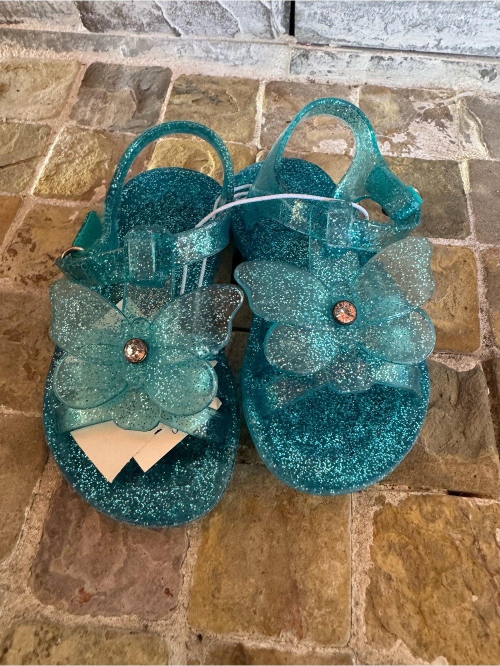 Children’s place jelly sandals /Girls Teal Glitter Butterfly Sandals